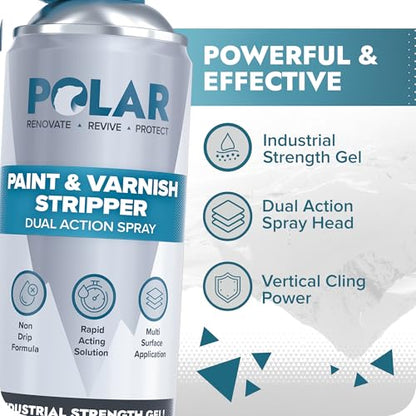 Polar Paint & Varnish Stripper Spray - 6 x 17 Fl Oz | Industrial Strength Gel Removal for Paints, Varnishes & Other Stubborn Resides | Multi Surface Paint Stripper for Wood, Metal and Concrete - size: 16 Fl Oz (Pack of 6)