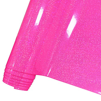 HYANG Holographic Mirror Fine Laser Flash Crystal Pink PU Faux Leather 1 Roll 12"X53"(30cmX135cm), Faux Leather Very Suitable for Leather Earrings, Bows, Handbag ，Sewing ，Crafts Making - color: Pink