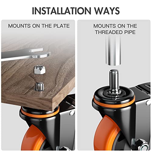 4 Inch Caster Wheels 1/2"-13x1 Threaded Stem Casters Set of 4 Heavy Duty - color: Orange, size: 4in(1/2"-13)