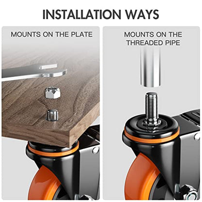 4 Inch Caster Wheels 1/2"-13x1 Threaded Stem Casters Set of 4 Heavy Duty - color: Orange, size: 4in(1/2"-13)