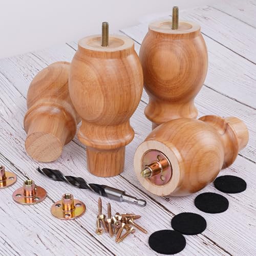 DWYL & LWYD Set of 4 Wood Furniture Legs 6 Inches Heavy Duty, Rubberwood Replacement Couch Legs Sofa Legs Cabinet Legs Dresser Legs Wooden Feet for Furniture (Varnish Finish,6 Inches Height) - color: Varnished, size: 6 Inch
