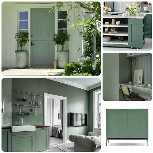 All-in-One Water-Based Wood Refinishing Paint - Low VOC, Fast-Drying, for Furniture, Cabinets & Doors - Easy Furniture Makeovers, with Paint Roller (Sage Green, 16 Fl Oz) - color: Sage Green