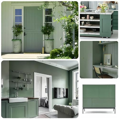 All-in-One Water-Based Wood Refinishing Paint - Low VOC, Fast-Drying, for Furniture, Cabinets & Doors - Easy Furniture Makeovers, with Paint Roller (Sage Green, 16 Fl Oz) - color: Sage Green