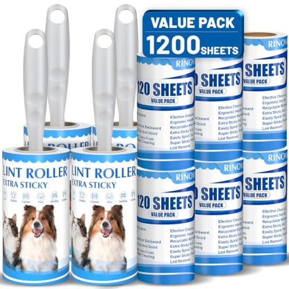 Extra Sticky Lint Rollers for Pet Hair, 1200 Sheets, 4 Handles