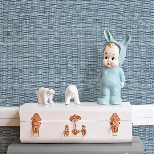 JiffDiff Grasscloth Wallpaper Peel and Stick Blue Grassweave Stick on Wallpaper Textured Self Adhesive Contact Paper 17.3"x118" - color: Dark Blue, size: 17.3" x 118"