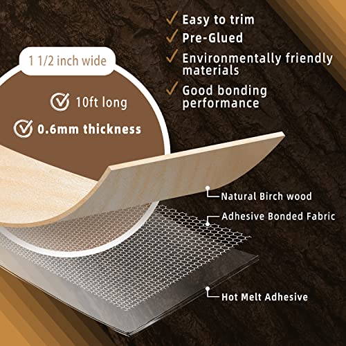 GSCIT Club Birch Edge Banding, 1 1/2 inch x 10ft roll of Wood Veneer Edge Banding Pre-glued Flexible, Real Wood Tape Banding for Cabinet Repair Furniture - color: Birch, size: 1 1/2"x 10ft