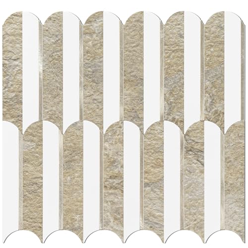 Vamos Tile Peel and Stick Backsplash Seamless Tile,PVC+Light Gold,10 Sheets - color: Honey Travertine+Matt Pure White+Brushed Light Gold