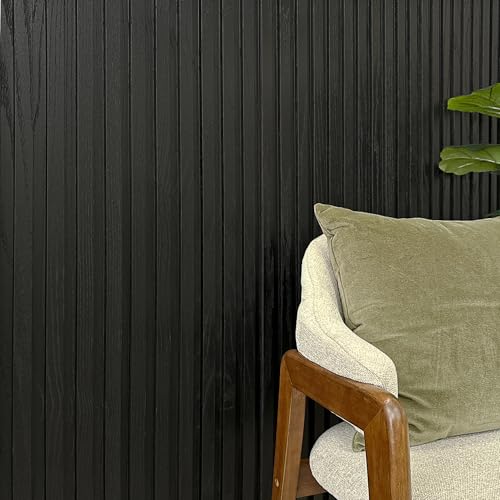4-Pack Real Wood Slat Wall Panels, 3/4" x 5-1/2" x 94", Solid American Hardwood, The Millwork Outlet (Noir Black, 94") - color: Noir Black, size: 94"