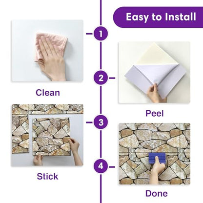 3D Peel and Stick Faux Stone Wall Panels 11.8" x 11.8" 10-Pack - color: Stone-SM-X