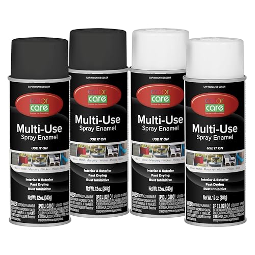 Spray Paint, 12 oz, 4-Pack (Flat Black & Flat White Mix) – All-Purpose, Indoor & Outdoor, Rust Resistant, for Wood, Metal, Plastic & Masonry - color: Flat Black & White Mix