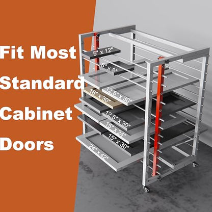 Drying Painting Rack for Cabinet Doors – 13-Tier Metal Panel Stand with Locking Wheels and Adjustable Depth