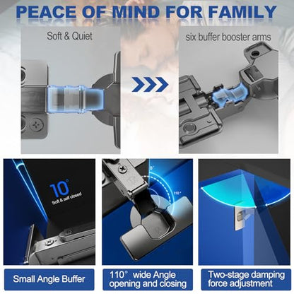 8 Pack Soft Close Cabinet Hinges for Kitchen Frameless Full Overlay Cabinets Self-Closing Concealed Hinge 110° 4D Adjustment Speed Control Ideal for Upgrading Cabinet Doors and Drawers - size: Full Overlay