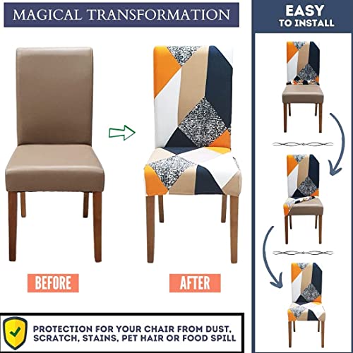Stretch Chair Covers Slipcovers Set of 4 Printed Stretchable Dining Chair Slipcover Washable Removable for Kitchen,Hotel,Restaurant - color: Grey Rubik's Cube, size: 4