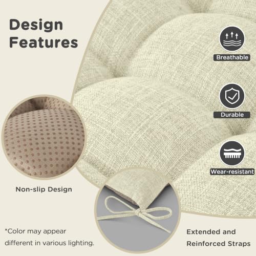 AddGrace Extra Large Rocking Chair Cushions with Ties Set of 2 Beige - color: Beige