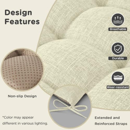 AddGrace Extra Large Rocking Chair Cushions with Ties Set of 2 Beige - color: Beige