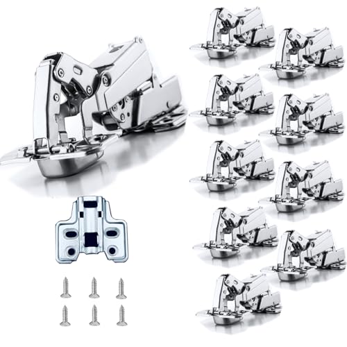 XIEHE Hardware 165 Degree Soft Close Half Overlay Frameless Hinges 10 Pack, for Kitchen Cabinets Door Brushed Nickel Flush Mount Clip-on Hinge with Screws - color: half-overlay, size: 10 Pack