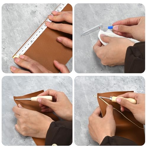 Leather Sewing Kit, Professional Leather Repair Kit with Upholstery Thread, Sewing Awl Hand Sewing Punch Stitching Needles for Craft DIY Tool (C sty) - style: C sty