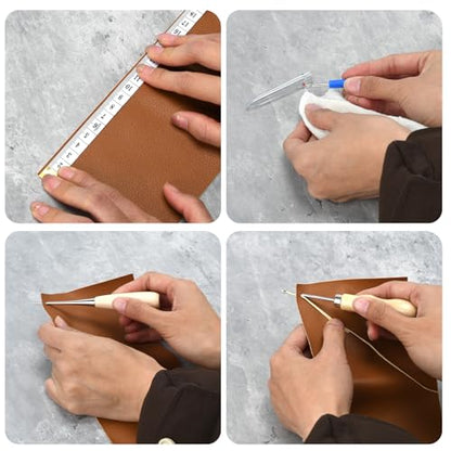 Leather Sewing Kit, Professional Leather Repair Kit with Upholstery Thread, Sewing Awl Hand Sewing Punch Stitching Needles for Craft DIY Tool (C sty) - style: C sty