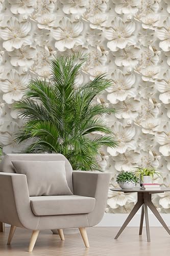 Peel and Stick Wallpaper Gray Yellow Gradient Floral Feature - color: Cream&Light yellow, size: 17.7" x 393.7"