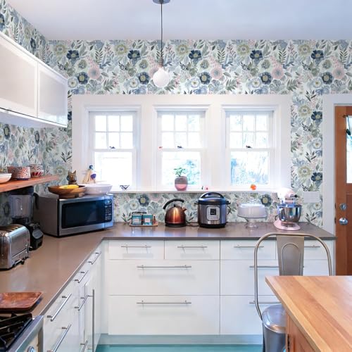 Nukofal Floral Peel and Stick Wallpaper Boho Contact Paper 16.9inx118.1in - size: 16.9inch x 118.1inch