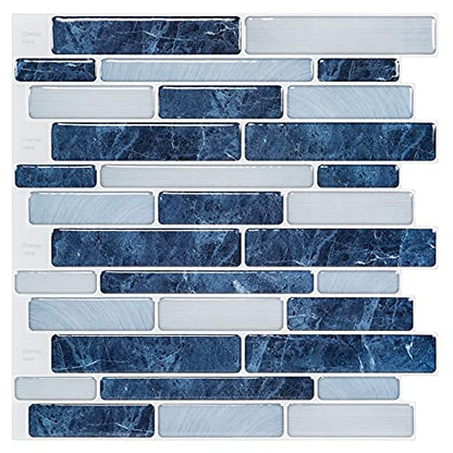 WOWSTAR 10-Sheet Peel and Stick Backsplash Tile for Kitchen Wall, Back Splash Stick On Tiles for Kitchen (12"x12", Dark Blue) - color: Dark Blue