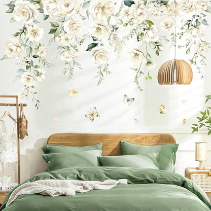 decalmile White Flower Vine Blossom Florals Wall Decals Stickers (XL)