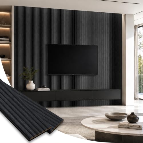 SMARTSTANDARD Wood Fluted Acoustic Wall Panels, 94x5.9in, 6 Pcs, Black Oak - color: Black Oak