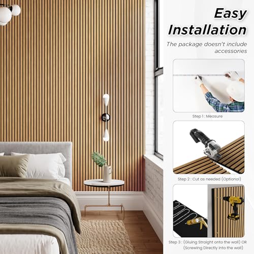 SMARTSTANDARD 2 Pack 106" x 12.6" Wood Slat Wall Panels, American Oak - color: American Oak, size: 106" x 25.2"