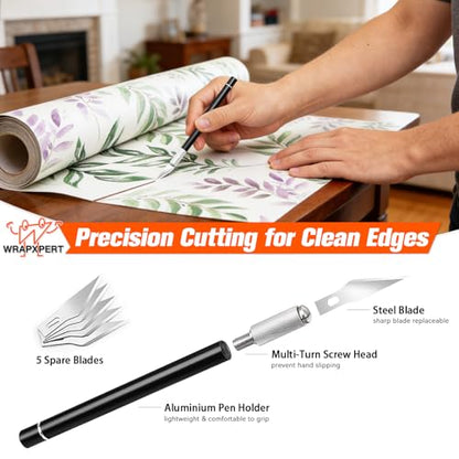 WRAPXPERT Wallpaper Tools Wallpaper Smoothing Tool Kit with Felt Squeegee,Seam Roller,Razor Scraper,Wrapping Paper Cutter for Peel and Stick Contact Paper,Vinyl Backsplash Tile,Bathroom,Window Film - color: Green