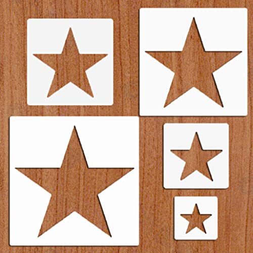 5pcs Reusable Painting Stencils,Plastic Art Craft Templates on Wood Wall Fabric Paper Home Décor DIY 4" to 12" (Star) - color: Star