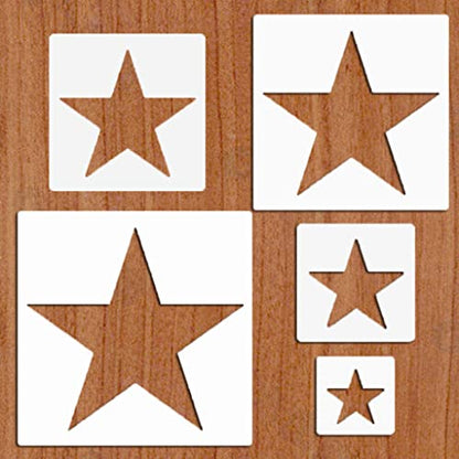 5pcs Reusable Painting Stencils,Plastic Art Craft Templates on Wood Wall Fabric Paper Home Décor DIY 4" to 12" (Star) - color: Star