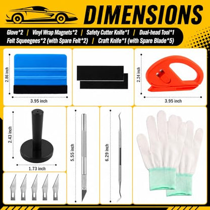 Car Vinyl Wrap Tool Kit,Upgraded Car Wrapping Kit with Gloves/Vinyl Wraps Magnets/Plastic & Felt Squeegee for Automotive Film Application,Professional Vinyls Application Tools