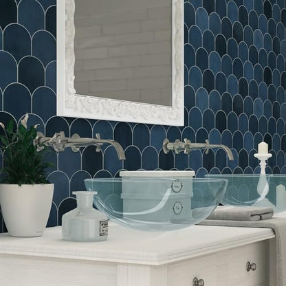 10-Sheet Fish Scale Peel and Stick Backsplash Tile, 11.4" x 10.9" Stone Composite Scallop Handmade Looks Self-Adhesive Wall Tiles for Kitchen Bathroom, Blue Mixed - color: Blue Mixed, size: Fish Scale