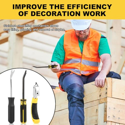 3-Piece Heavy Duty Staple Remover Tool Set, Tack Puller and Nail Puller for Removing Staples from Furniture, Flooring, Carpet, Wood Cases, Cartons and Picture Frames, Black & Yellow