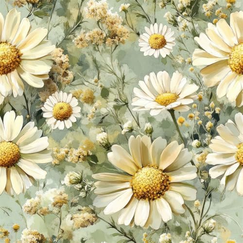 Daisy Bedroom Background Wallpaper 17.71 "x 118.1" Floral Stick and Peel Oil Painting Countryside Style Courtyard Wallpaper for Cloak Room Bathroom Bedroom Kitchen Living Room - color: flower-05, size: 17.7" x 118.1"