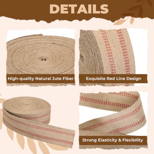 NATGAI 3.5" W x 33 Yards L Craft Jute Webbing Tape Roll with Red Line - size: 3.5" x 33 Yards