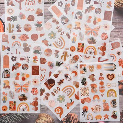 WANDIC 16 Sheets Rub On Transfer Stickers, Aesthetic Decor Scrapbook Sticker for Scrapbook Journal Planner Album DIY Ctaft (Boho Theme) - style: Boho Theme