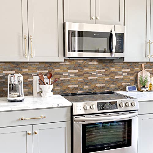 STICKGOO Peel and Stick Backsplash, PVC Wall Tiles Stick on Backsplash for Kitchen(10 Sheets, Rust Brown with Metal Gold) - color: Rust Brown with Metal Gold