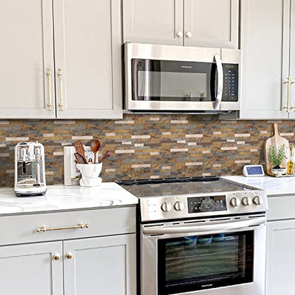 STICKGOO Peel and Stick Backsplash, PVC Wall Tiles Stick on Backsplash for Kitchen(10 Sheets, Rust Brown with Metal Gold) - color: Rust Brown with Metal Gold