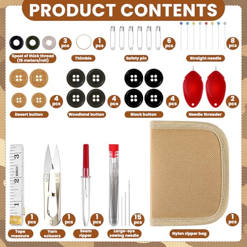 Suncalla 1 Pack Military Survival Sewing Kit Travel Emergency,Brown - color: Brown