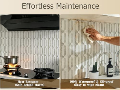 STICKGOO Peel and Stick Backsplash Tiles, 12 x 12 in, Marble/Beige - color: Dolomite White + Beige Slate