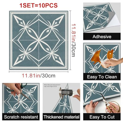 HOMETITUTE Nordic Blue Floral Silhouette Floor 12in Vinyl Tile - color: Blue