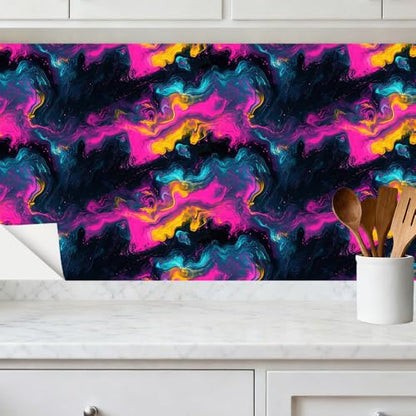 Wall Decal 78.7 x 15.7 in Neon Marble Peel and Stick Wall Sticker - color: colorful0900