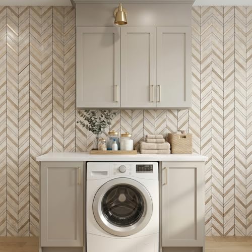 Yipscazo 10-Sheet Herringbone Backsplash Peel and Stick Tile, Light Beig Stone PVC Stick on Backsplash for Kitchen, Waterproof Self Adhesive Wall Tile for Bathroom - color: Light Beige Stone