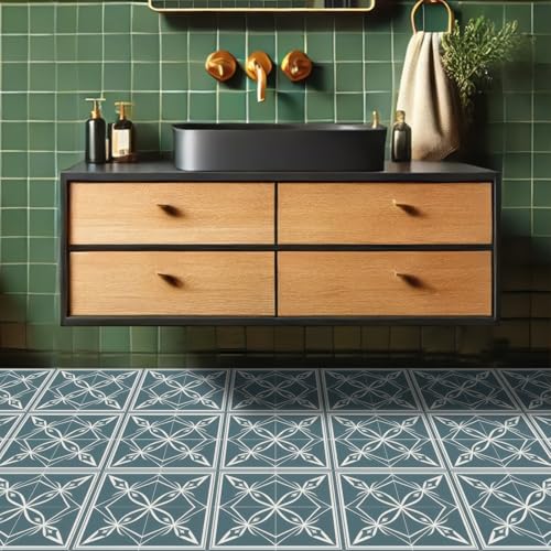 HOMETITUTE Nordic Blue Floral Silhouette Floor 12in Vinyl Tile - color: Blue