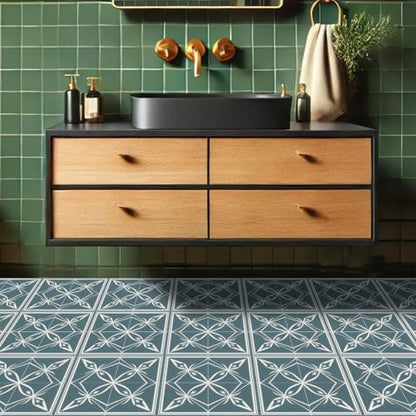 HOMETITUTE Nordic Blue Floral Silhouette Floor 12in Vinyl Tile - color: Blue
