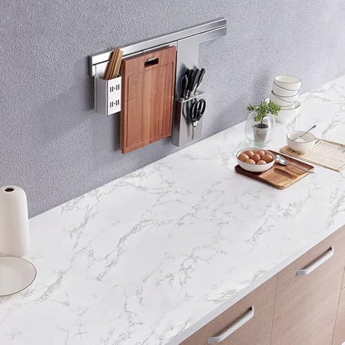 Marble Peel and Stick Wallpaper Kitchen Countertop & Cabinets Contact Paper - color: Gray/White, size: 17.7" x 78.7"
