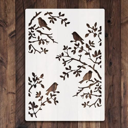 TIAMECH A4 Reusable Tree Birds on Branch Stencil for Painting - style: Tree Birds on Branch