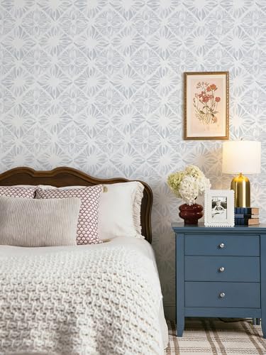 Blue Wallpaper Coastal Peel and Stick Wallpaper Boho 393"x17.3" Blue and White Wall Paper Geometric Contact Paper Textured Removable Vinyl Waterproof for Bathroom Bedroom Farmhouse Kitchen - color: White and Blue, size: 17.3" x 393"