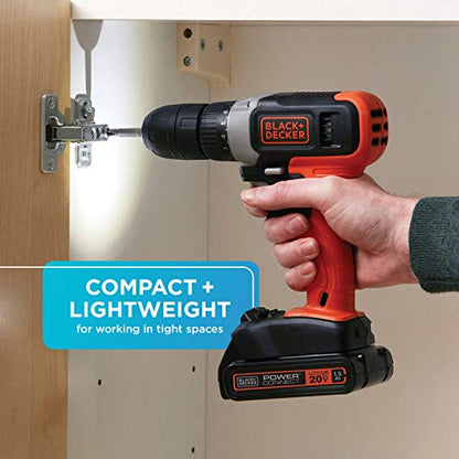 BLACK+DECKER 20V MAX Cordless Drill Kit with ‎Battery, Charger, Includes Double Sided Drill Bit (BCD702C1)